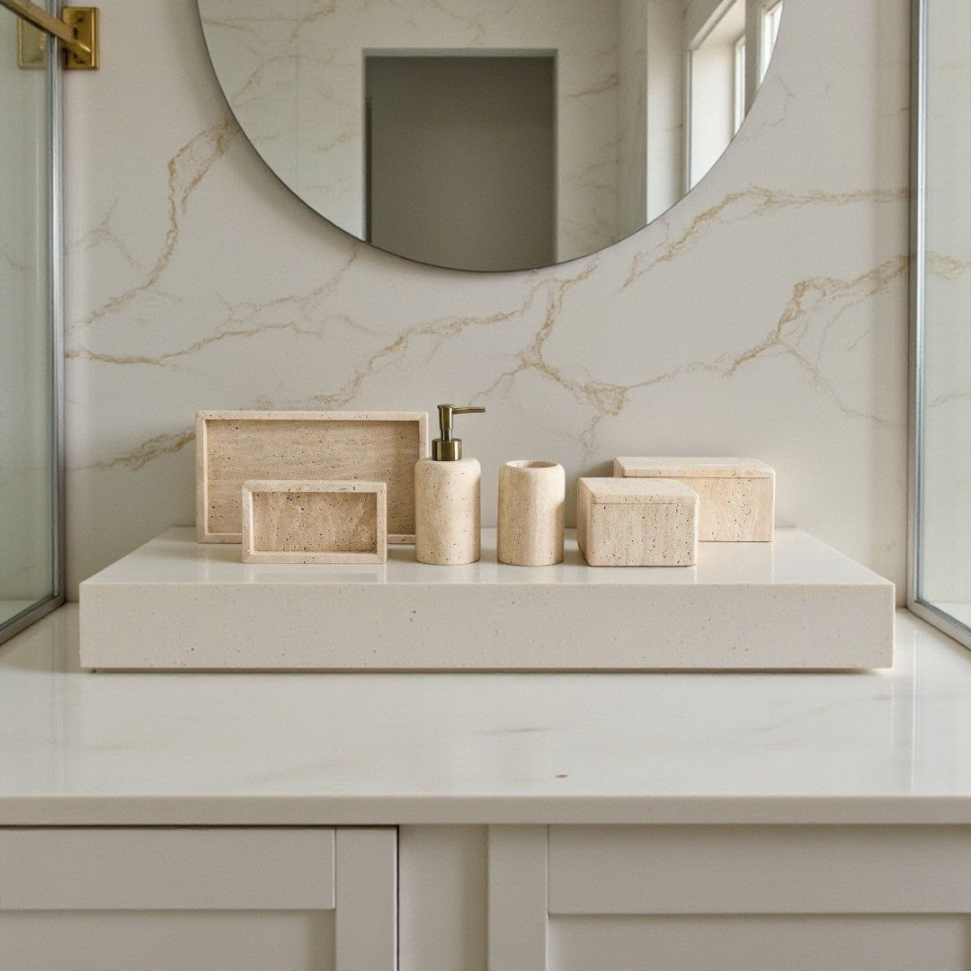 TRAVERTINE BEIGE MARBLE BATHROOM SET