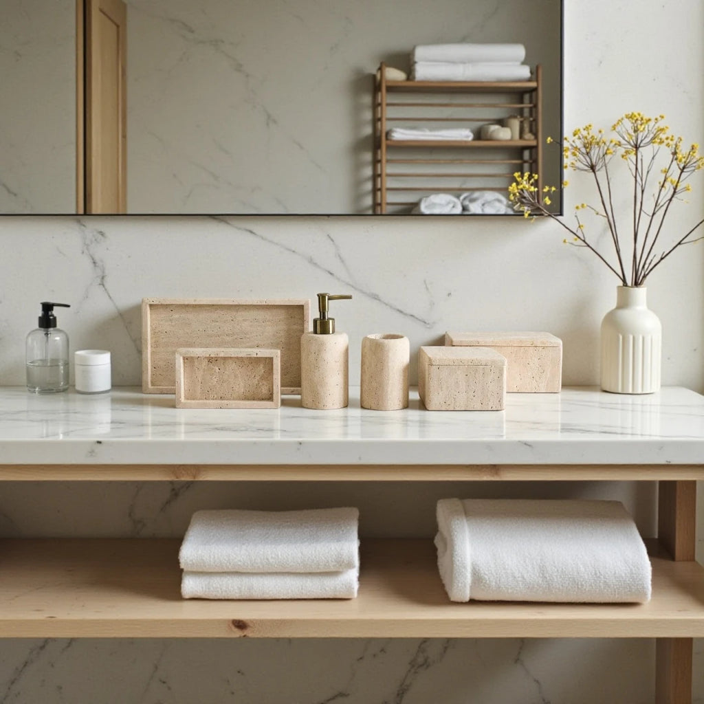 TRAVERTINE BEIGE MARBLE BATHROOM SET