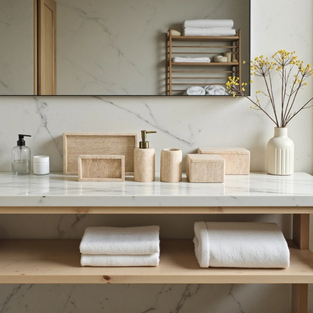 TRAVERTINE BEIGE MARBLE BATHROOM SET
