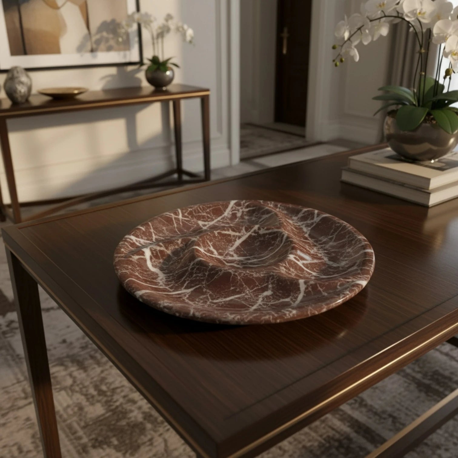 Dark Red Marble Nuts Plate