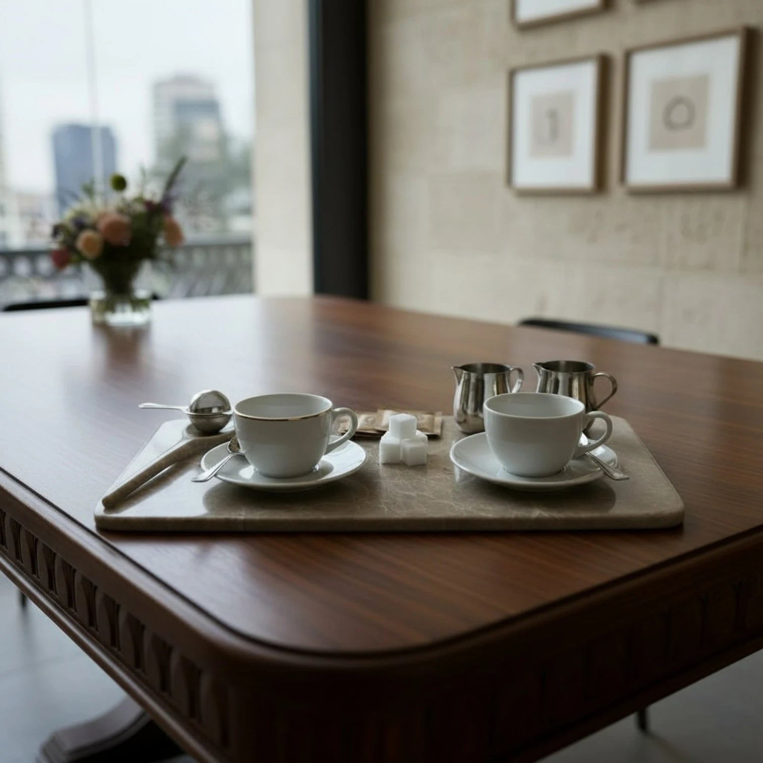 Minimalist Marble Coffee Serving Tray – Sculpted Integrated Spoon Rest