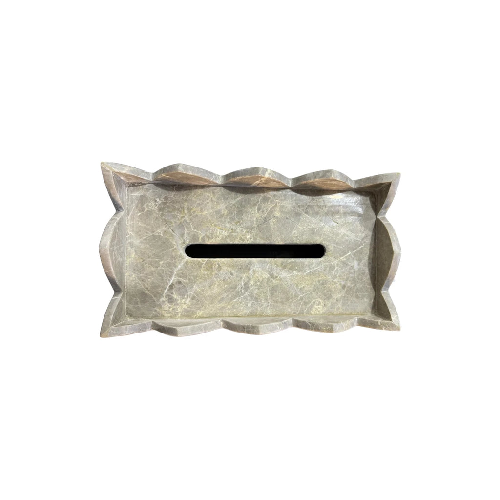 Tissue Box - Scalloped Grey Marble