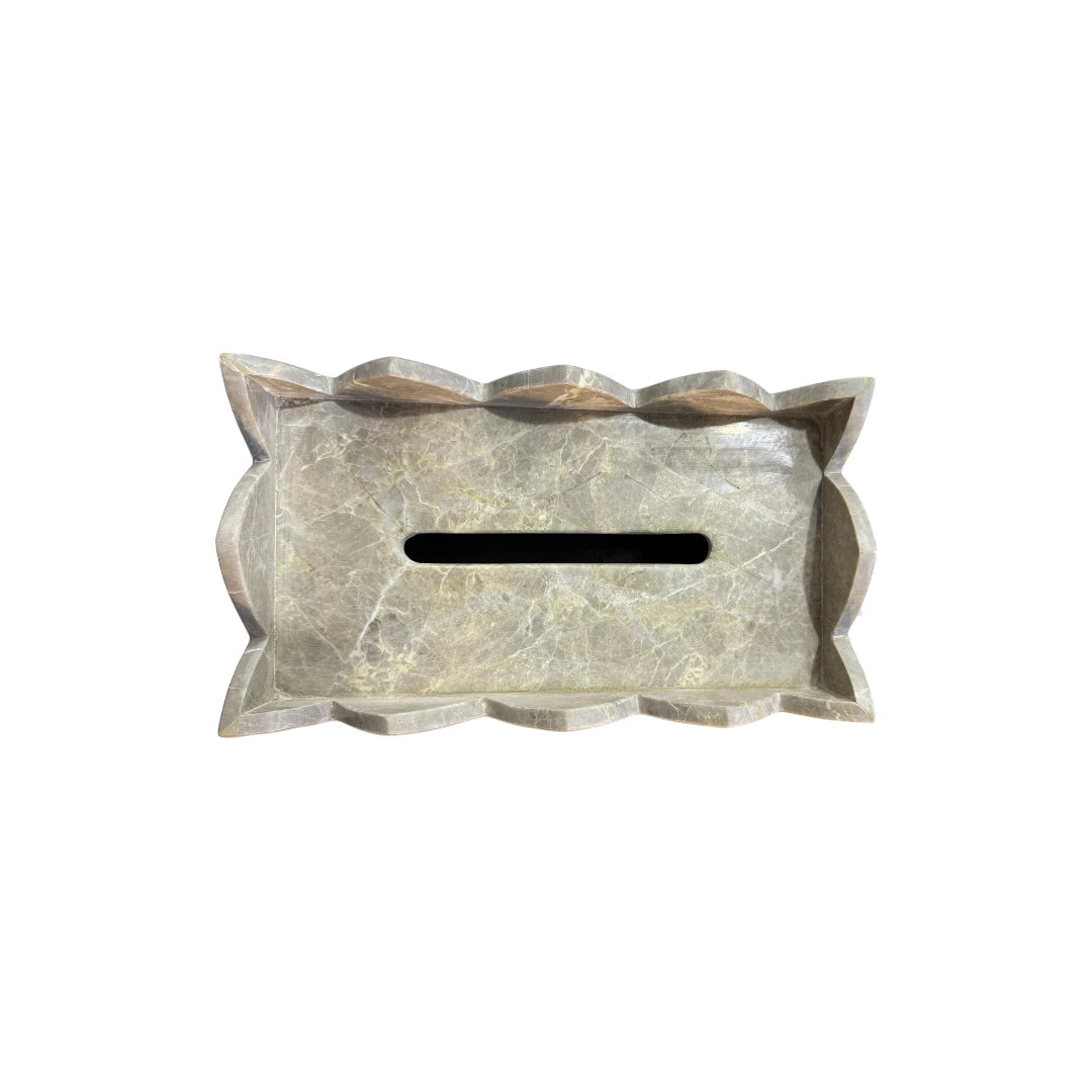 Tissue Box - Scalloped Grey Marble