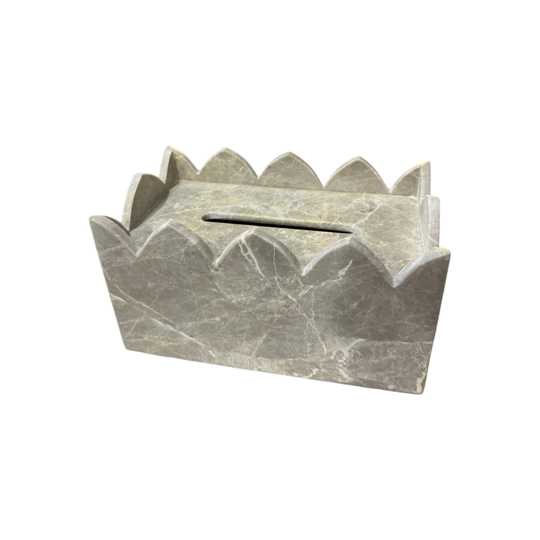 Tissue Box - Scalloped Grey Marble